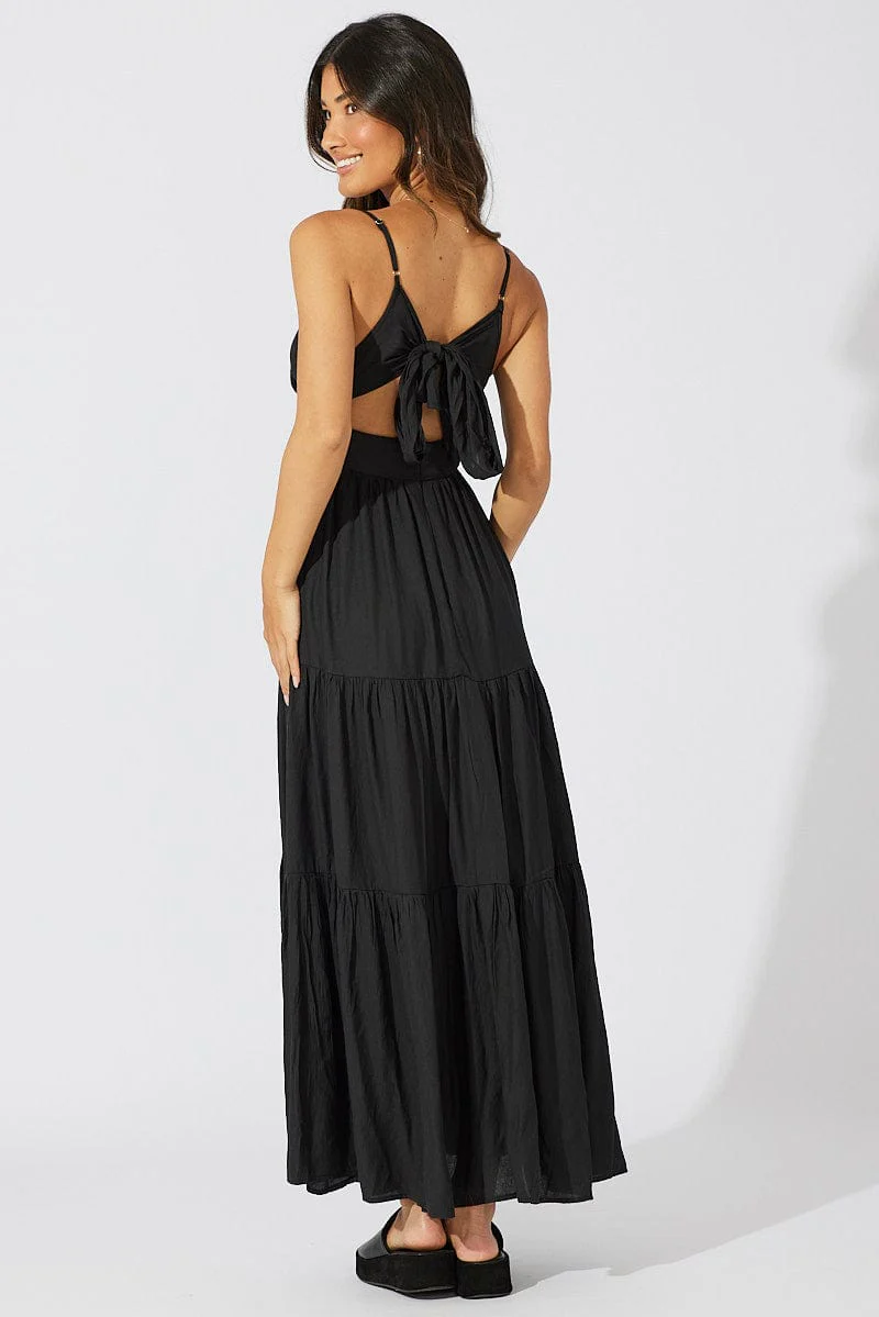Black Maxi Dress Tiered Sleeveless