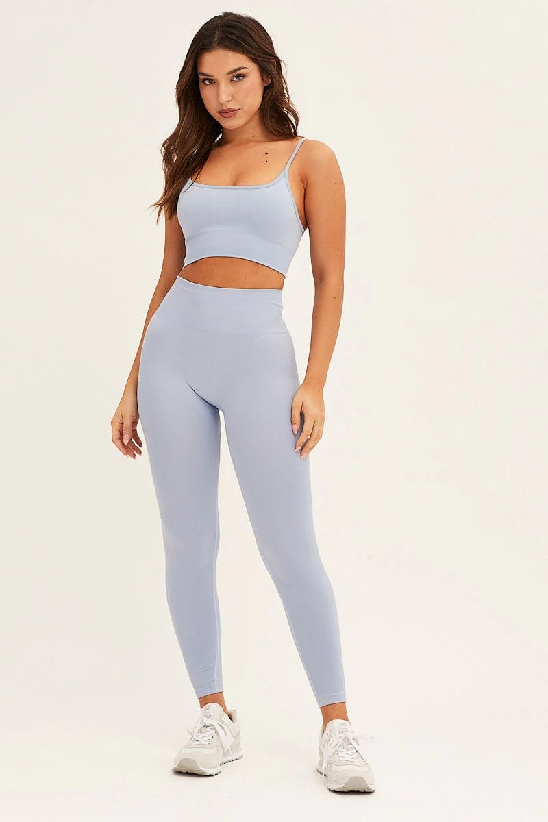 Blue Seamless Top And Legging Activewear Set
