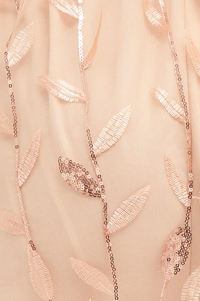 Beige Skater Sequin Dress Backless V Neck