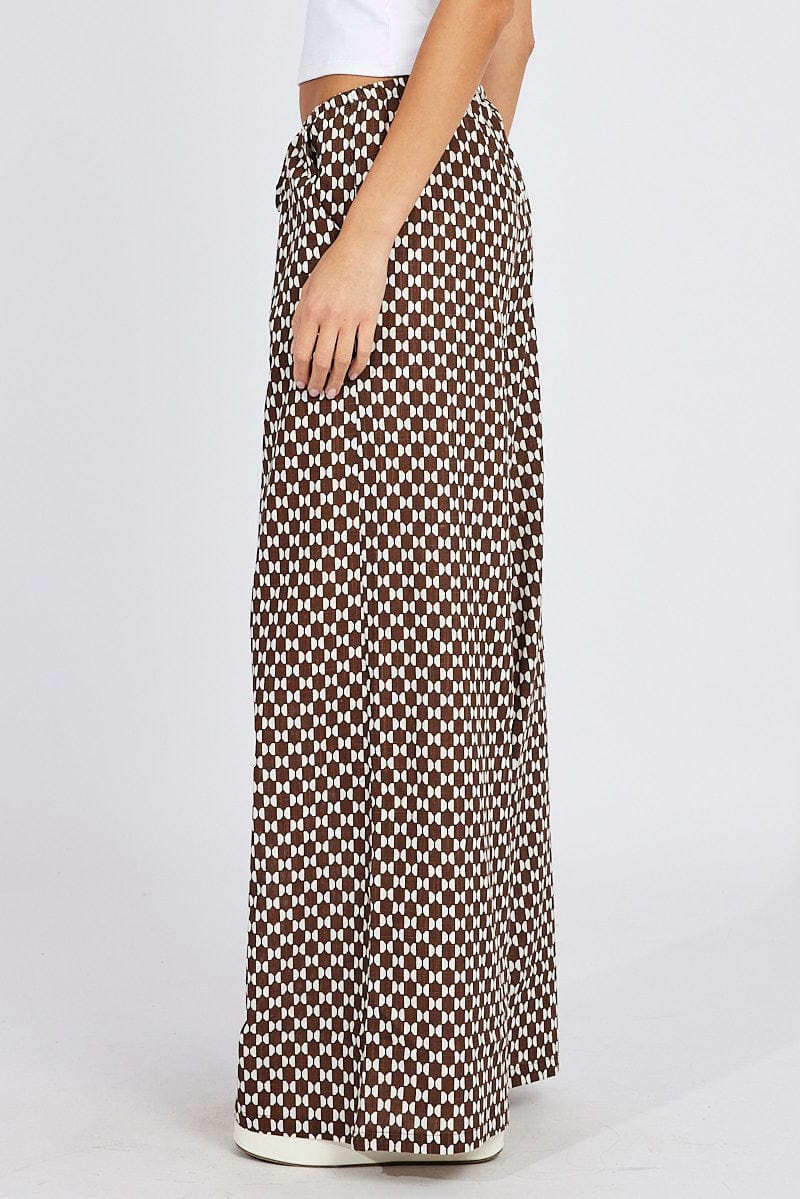 Brown Geo Wide Leg Pants High Rise