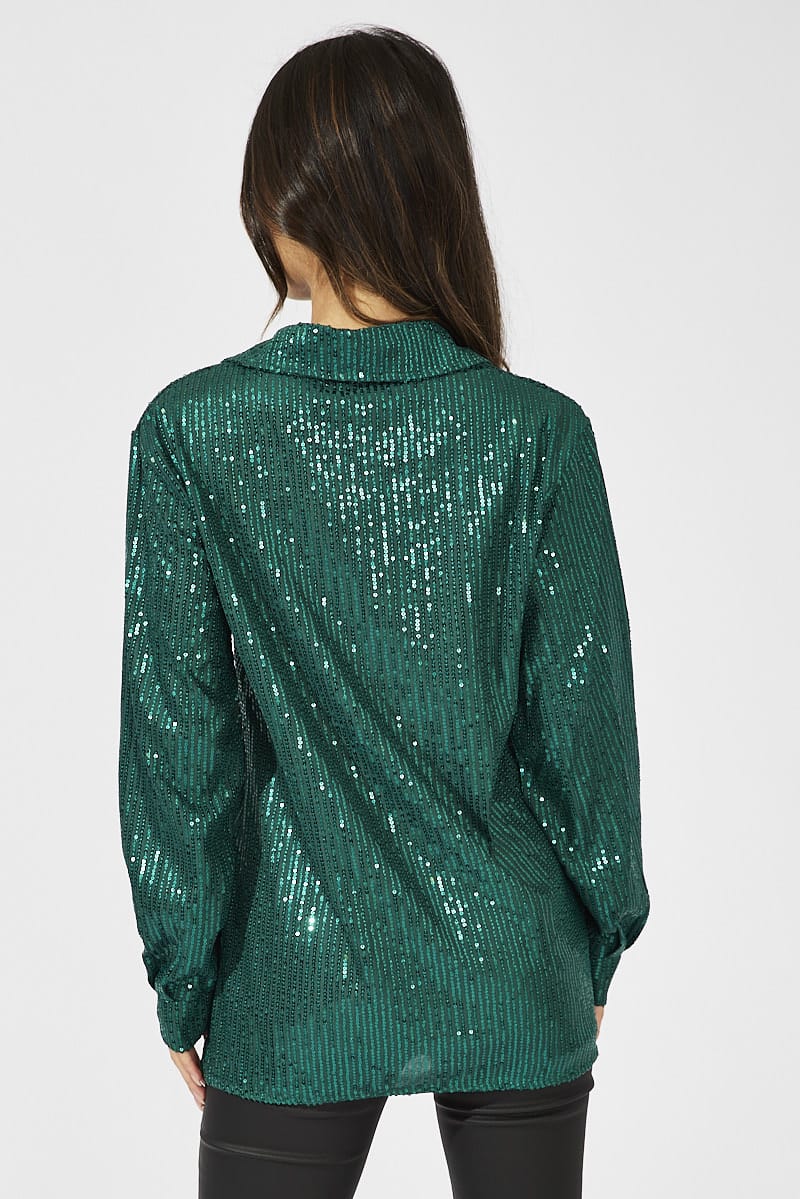 Green Shacket Long Sleeve Sequins