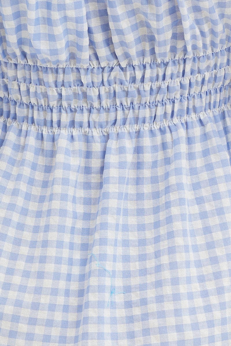 Check Dress Short Sleeve Midi Square Neck