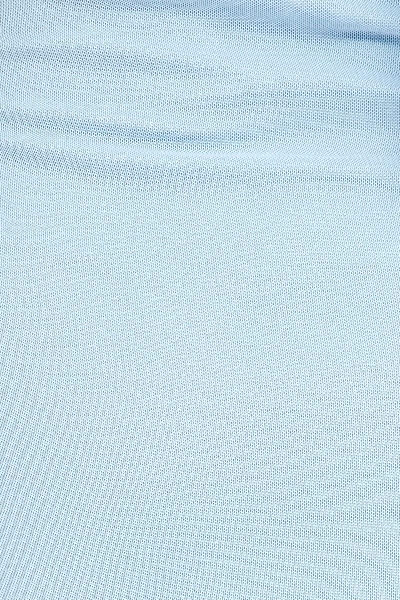 Blue Mini Dress Sleeveless Scarf Ruffled Rosette Brooch