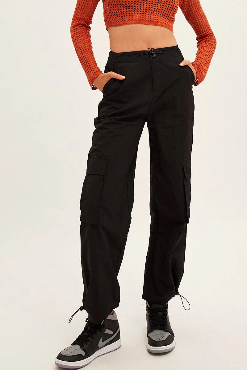 Black Cargo Parachute Pants
