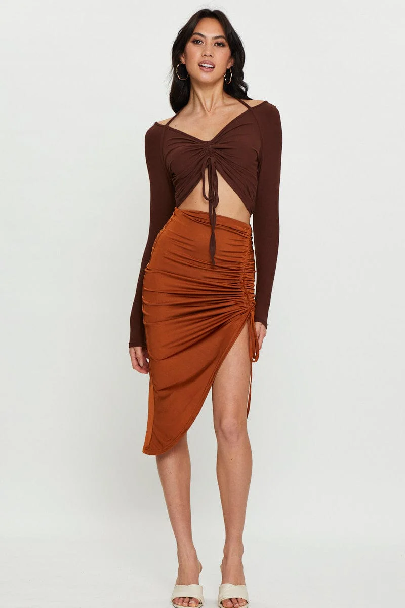Brown Halter Top Long Sleeve