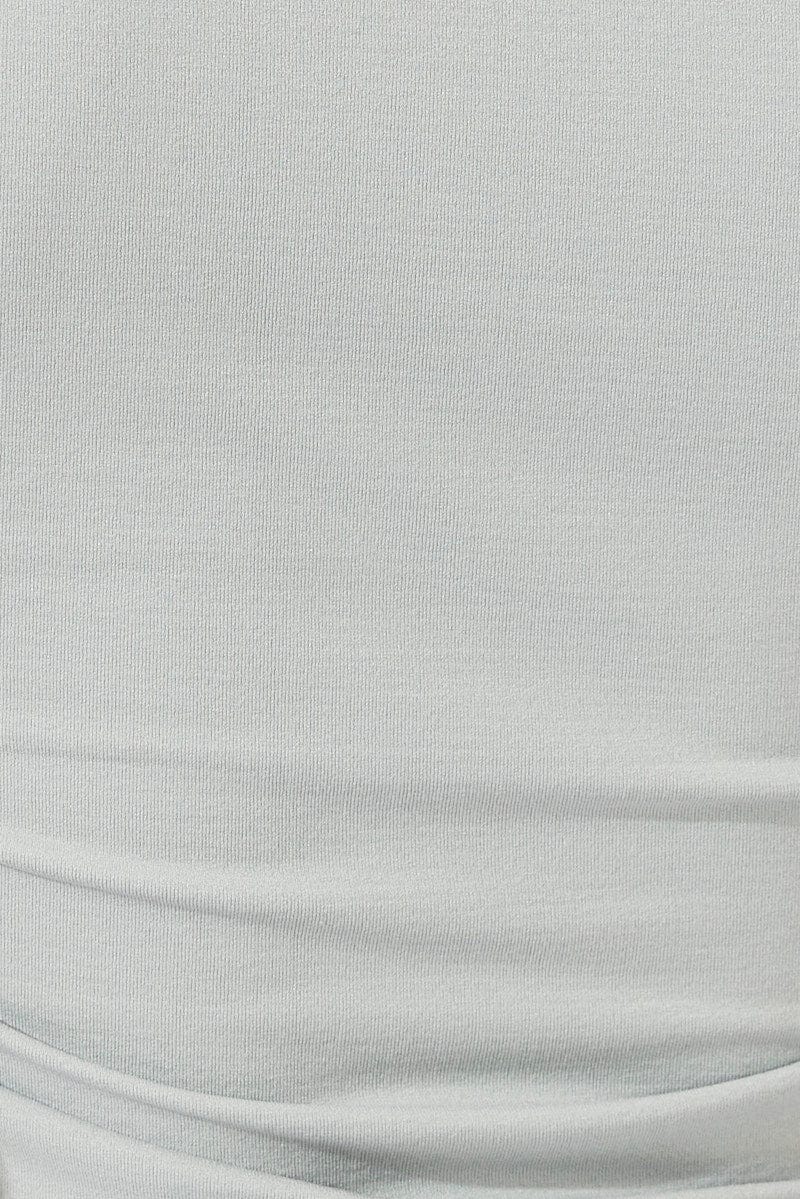 Grey T Shirt Short Sleeve Crew Neck Ruched Seamless