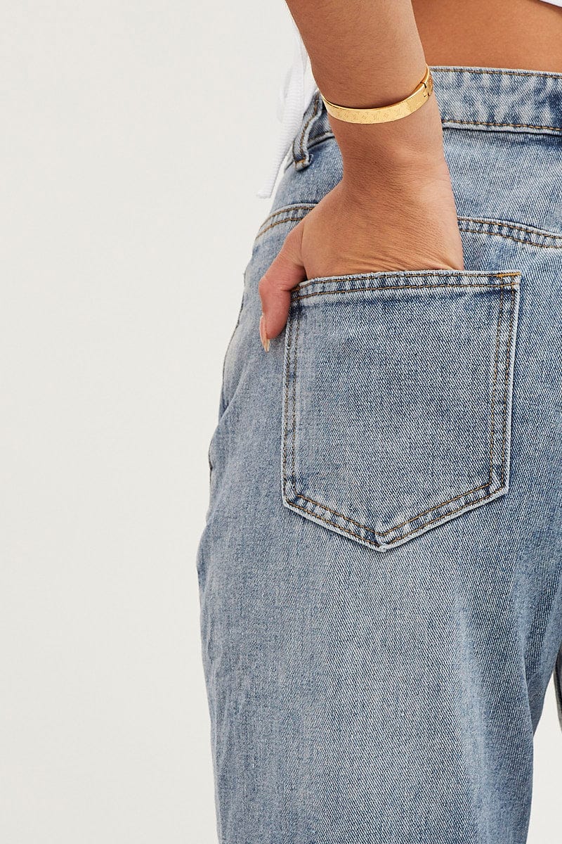 Blue Straight Denim Jeans High Rise