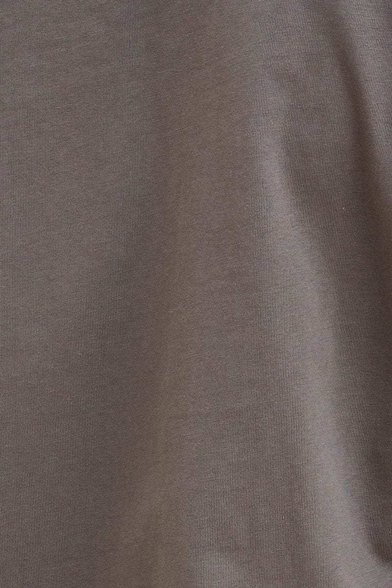 Grey Cotton Top 3/4 Sleeve Drop Shoulder Relaxed Fit
