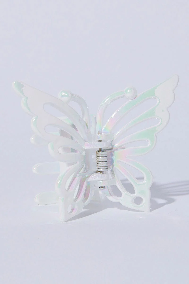 White Irredescent Butterfly Claw Clip