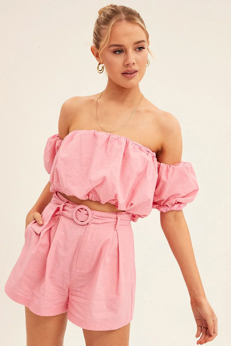 Pink Belted Short Pleat Front Detail