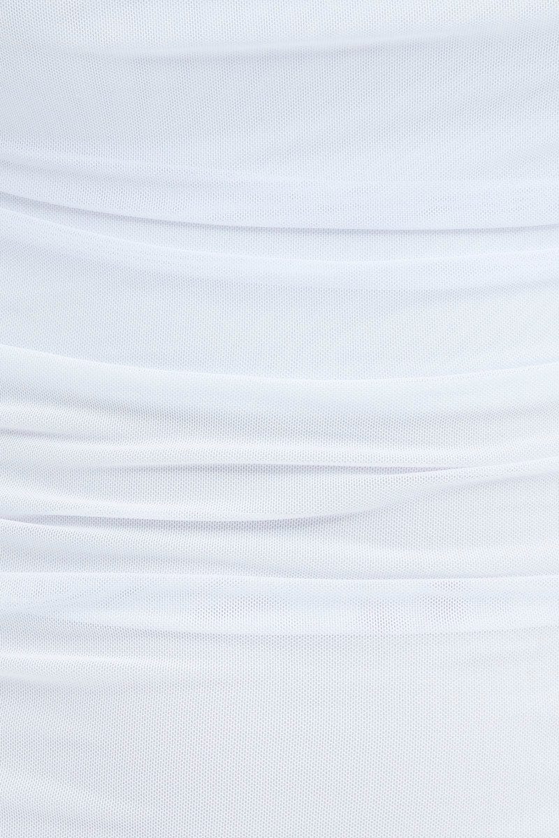 White Midi Dress Long Sleeve Square Neck Ruched Bodycon