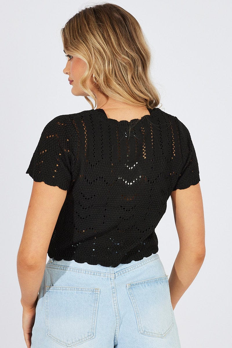 Black Crochet Knit Cardigan Short Sleeve