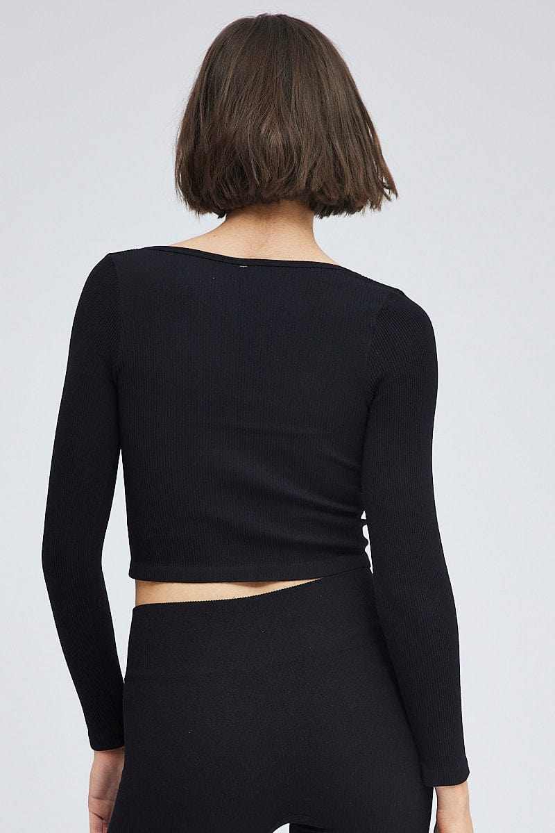Black Top Long Sleeve Scoop Neck Seamless