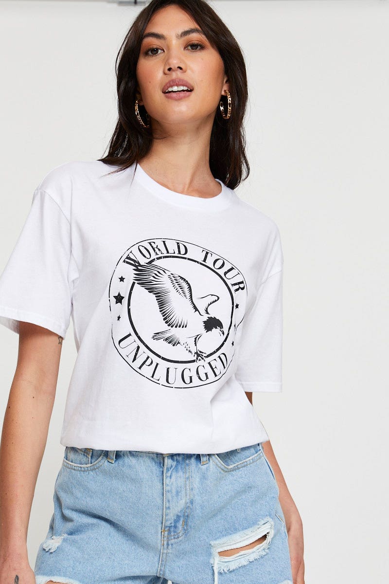 White Graphic T Shirt Short Sleeve