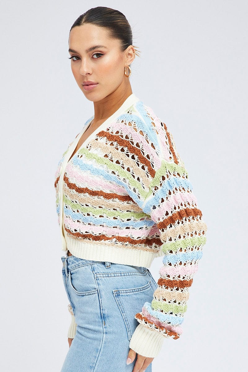 Multi Crochet Cardigan Long Sleeve