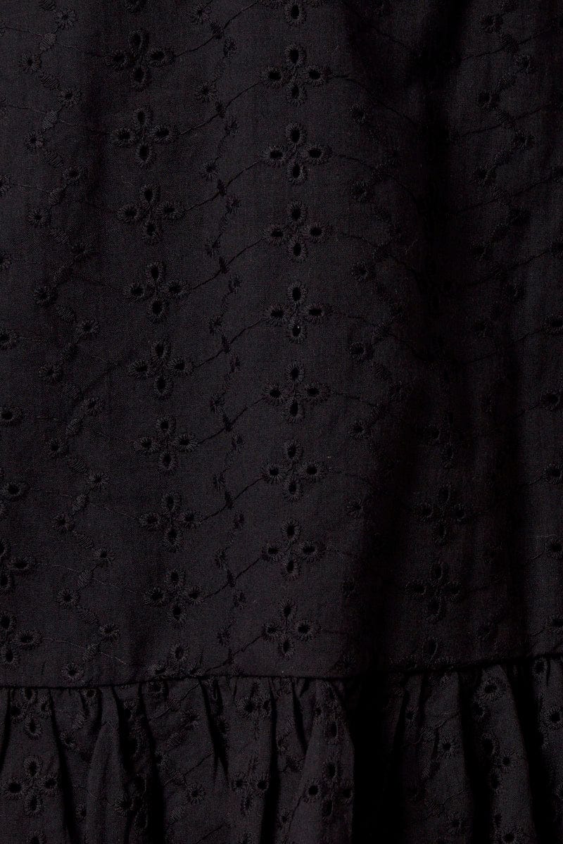 Black Fit And Flare Dress Puff Sleeve Mini