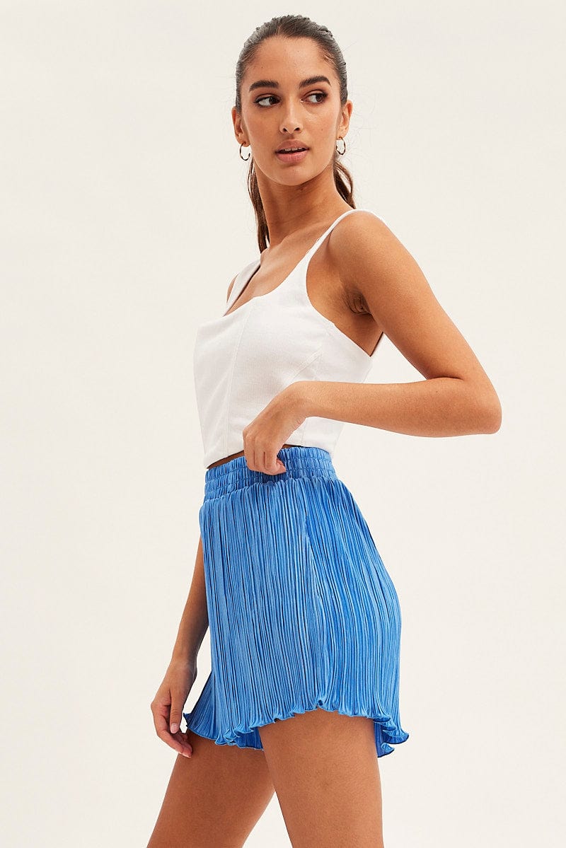 Blue Plisse Shorts High Rise