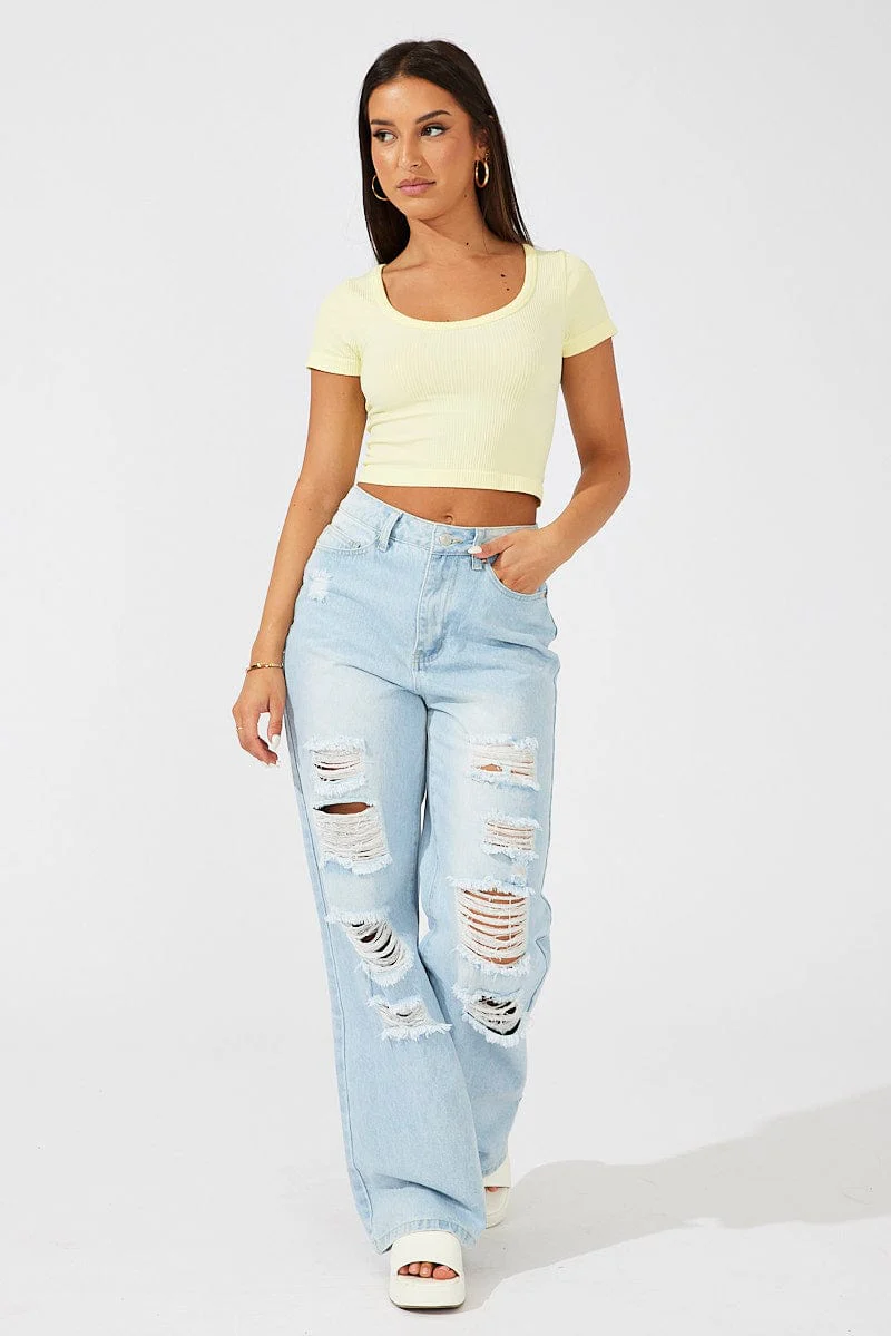 Yellow T Shirt Short Sleeve Round Neck Seamless