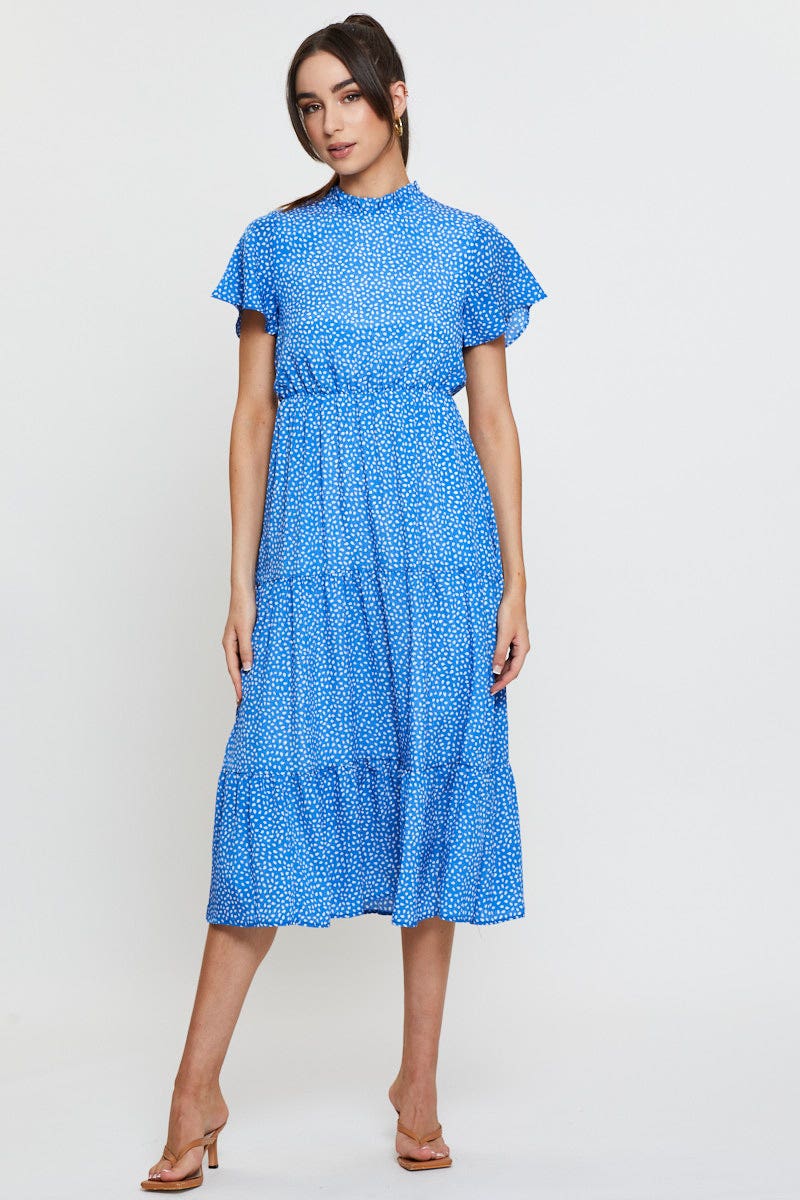 Print Midi Dress Short Sleeve