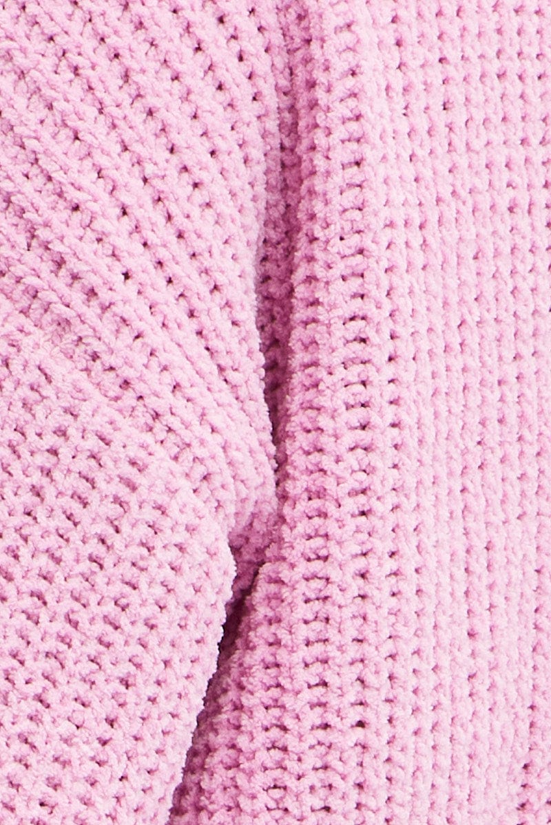 Pink Knit Top Long Sleeve Crop Relaxed