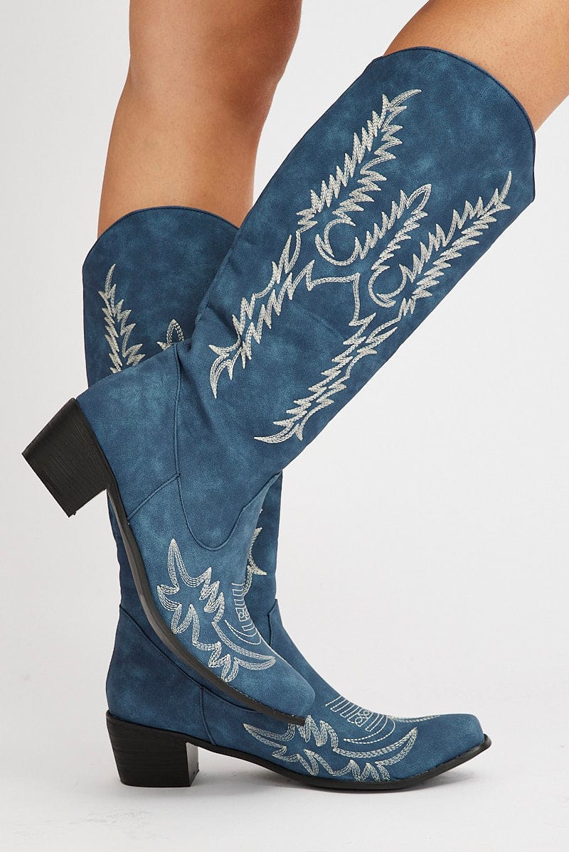 Blue Embroidered Cowboy Boots