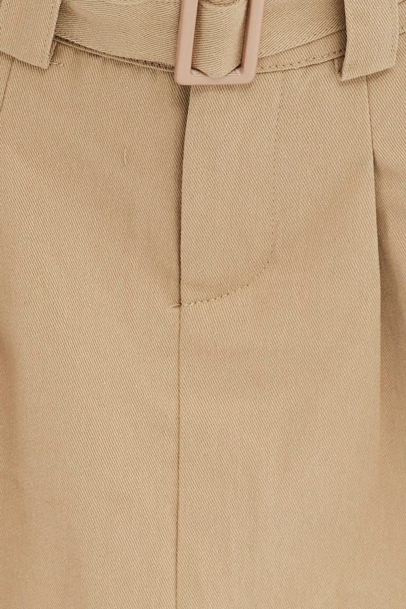 Beige Cargo Skirt Low Rise Belted