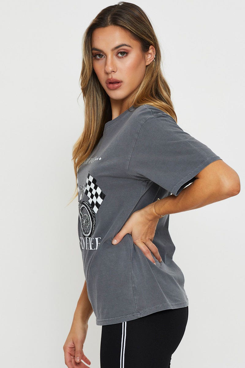 Grey Graphic T Shirt Short Sleeve