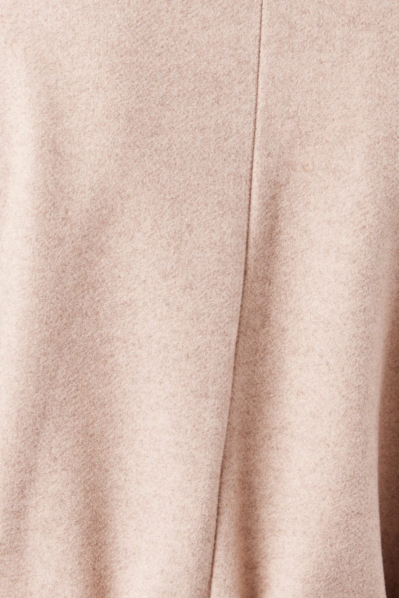 Beige Long Coat Long Sleeve Tie Front