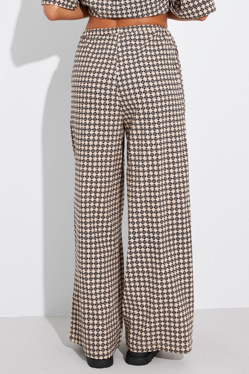 Brown Geo Wide Leg Pants Mid Rise