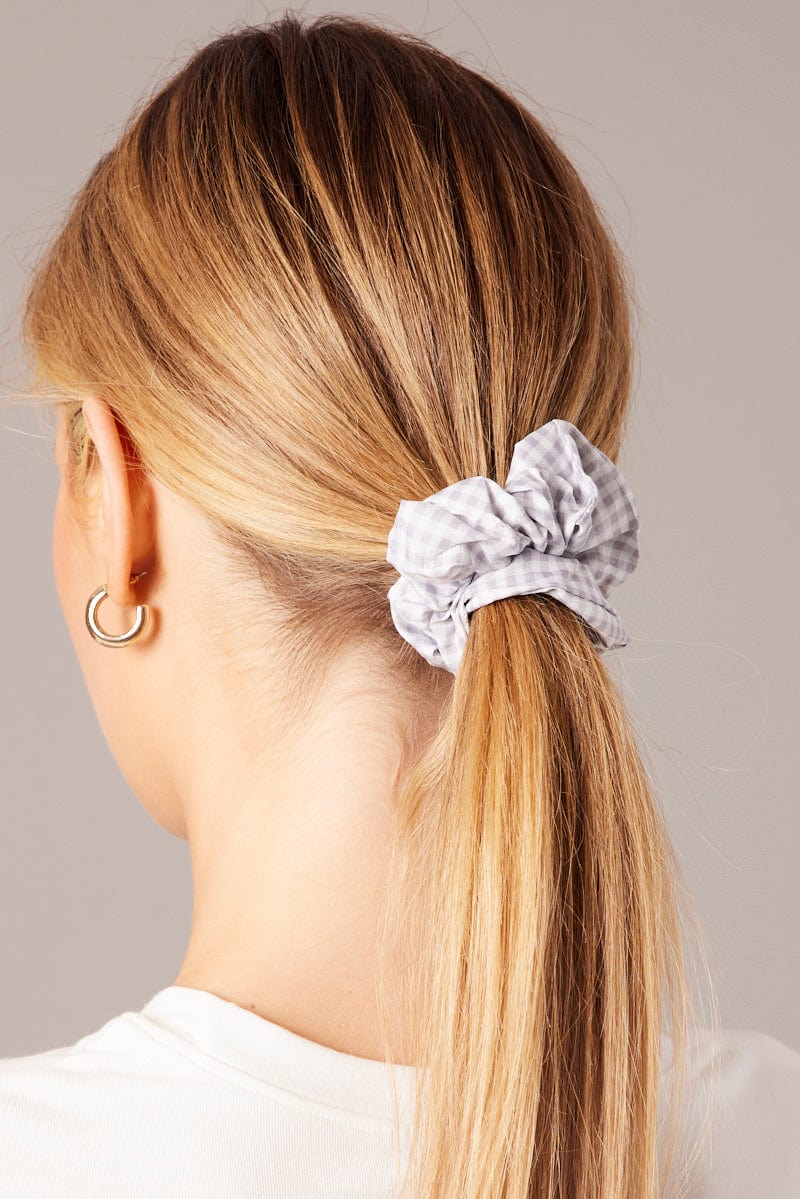 Grey Check Check Print Scrunchie