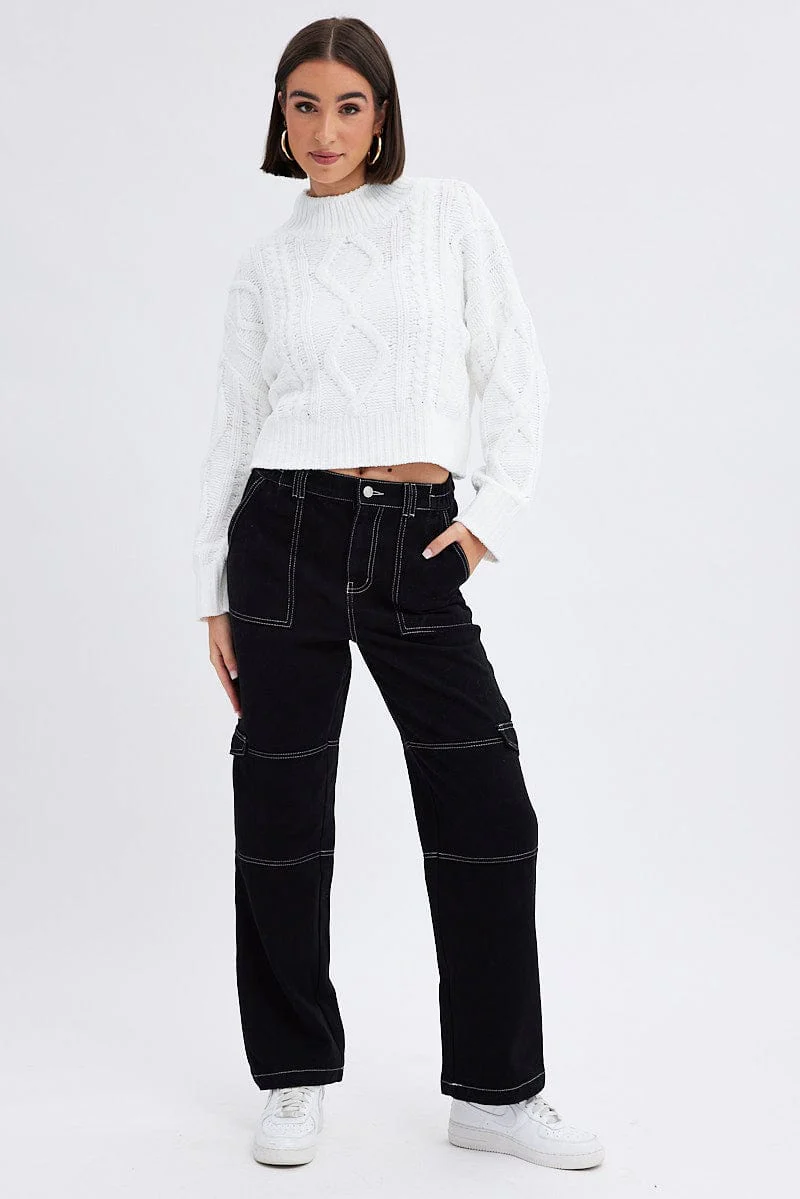 White Cable Knit Jumper Long Sleeve