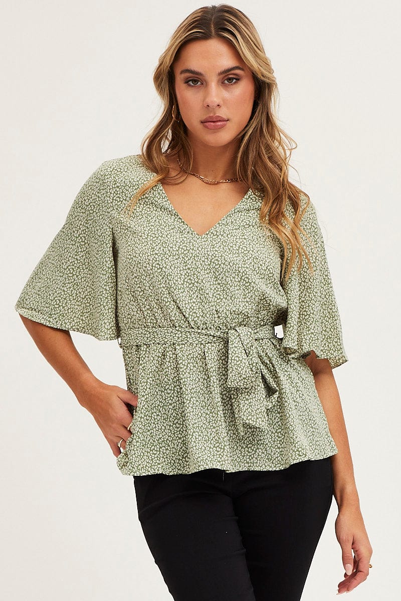 Geo Print Bell Sleeve Top