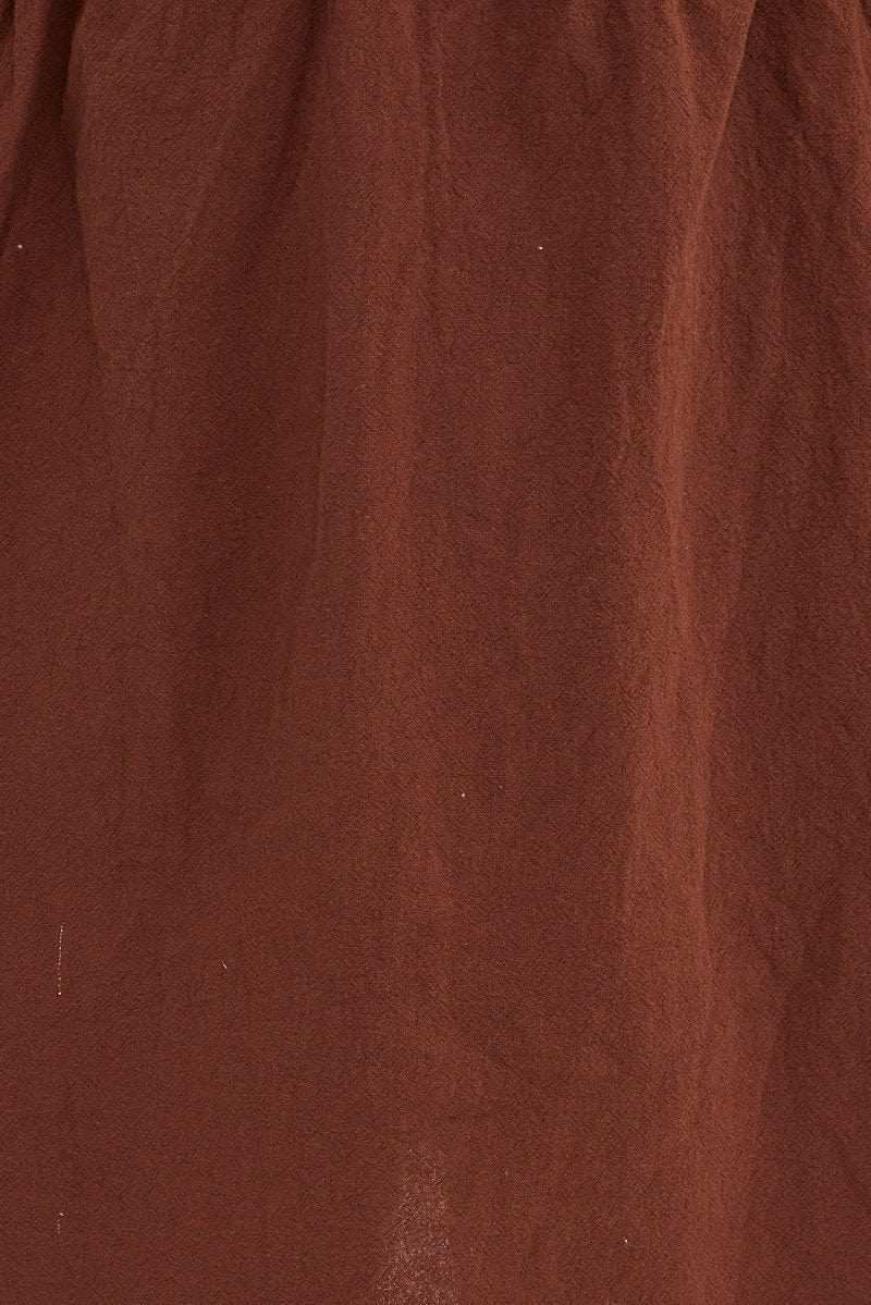 Brown Ring Detail Linen Dress