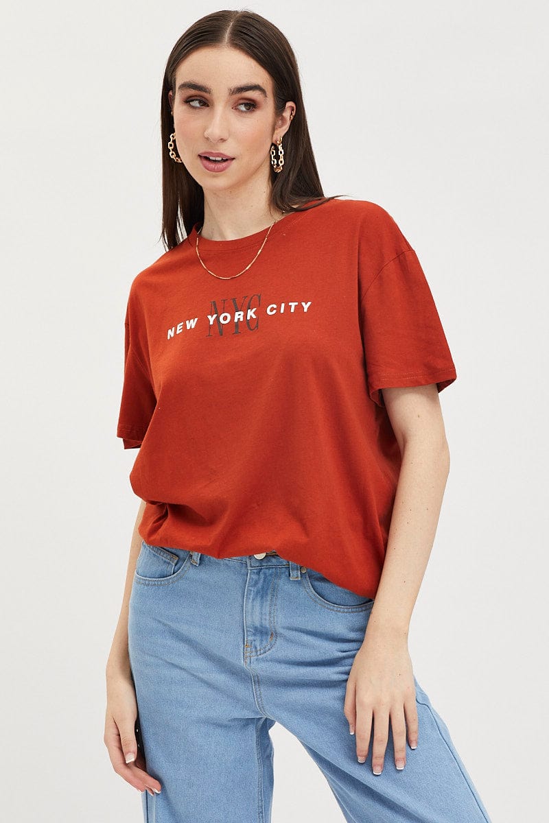 Brown Graphic T Shirt Short Sleeve