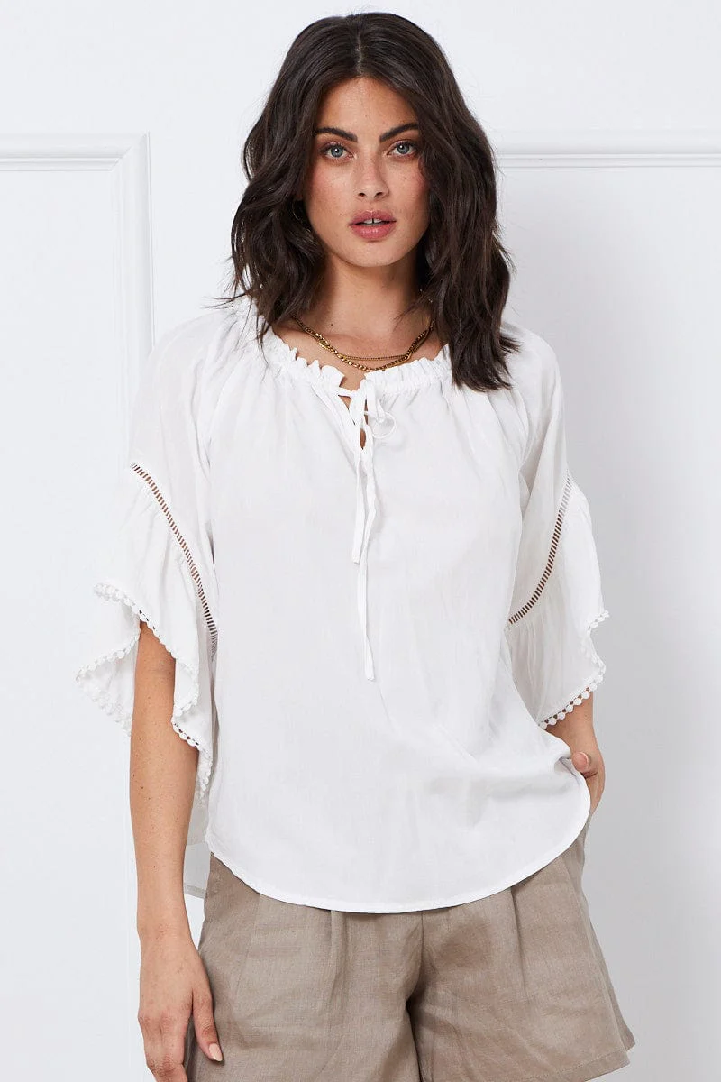 White Relaxed Top Short Sleeve Oversized Linen
