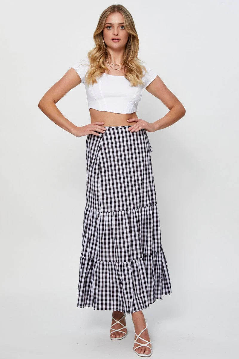 Check Maxi Skirt High Rise