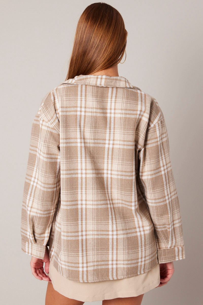 Beige Check Relaxed Shirt Long Sleeve