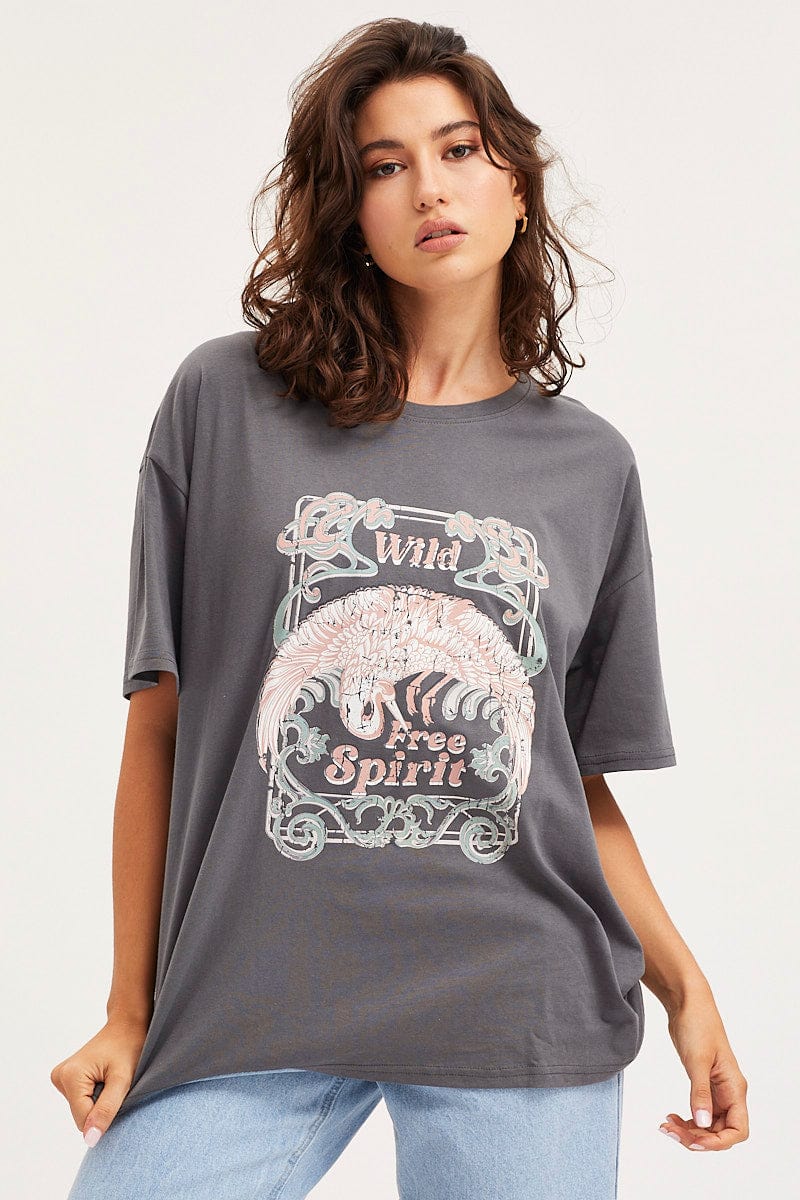 Grey Unisex T Shirt Short Sleeve Oversized Crew Neck