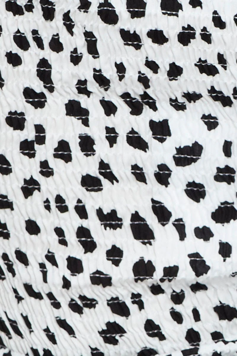 Print Crop Top Three-Quarter Off Shoulder