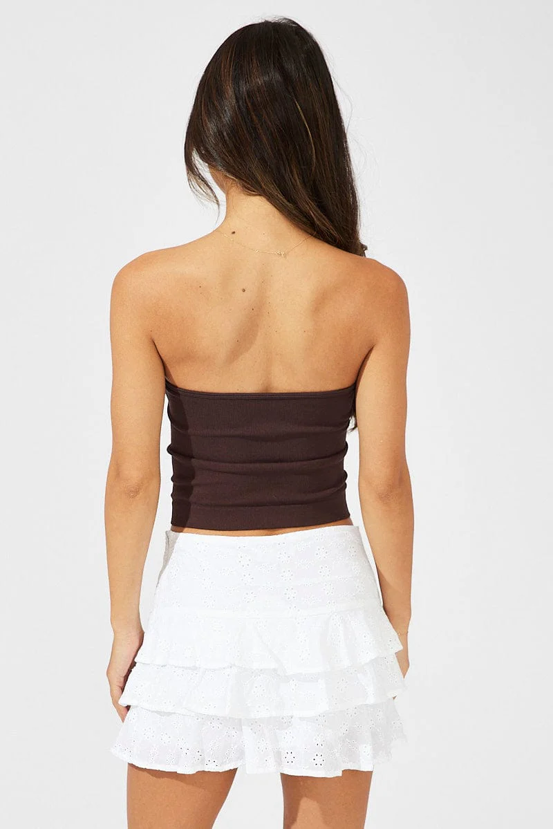White Skater Skirt Ruffle Hem Eyelet