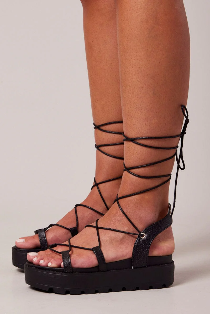 Black Chunky Sole Strappy Sandals