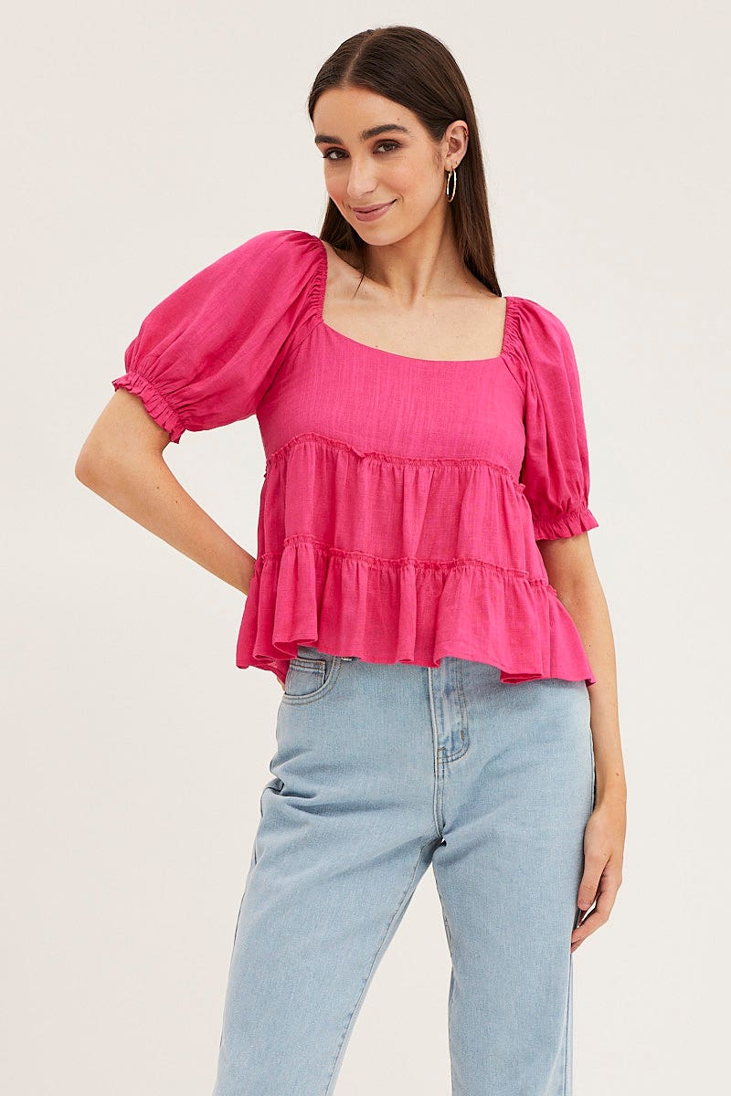 Pink Peplum Top Short Sleeve