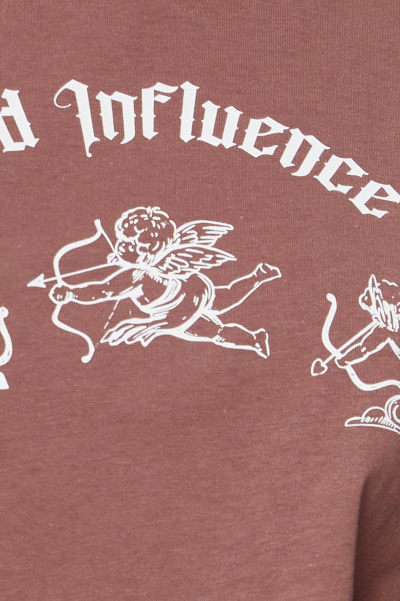 Brown Graphic T Shirt Short Sleeve Crop