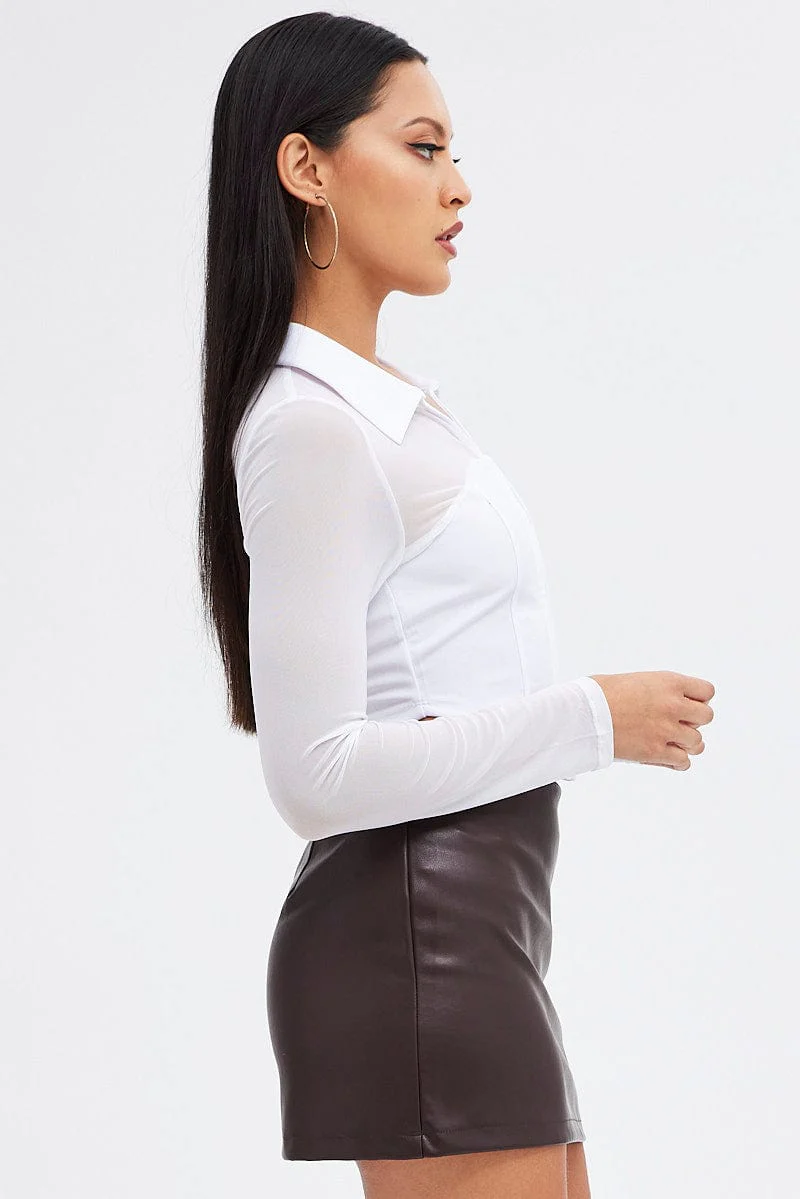 Brown Mini Skirt Low Rise Faux Leather