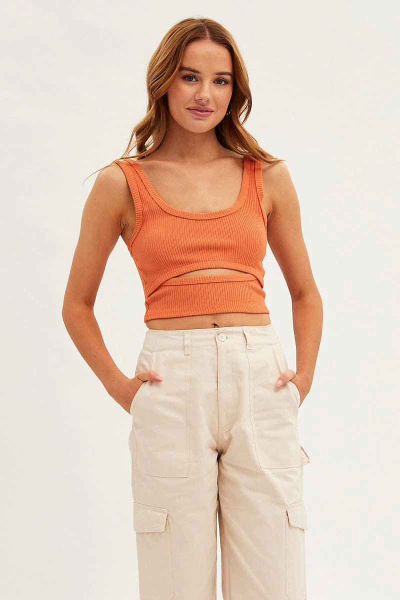 Orange Crop Tank Scoop Neck Sleeveless Cutout