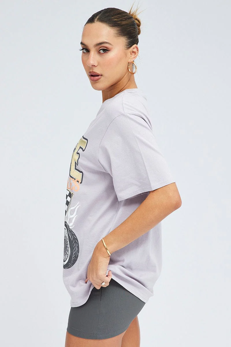 Grey Graphic Tee Short Sleeve Print
