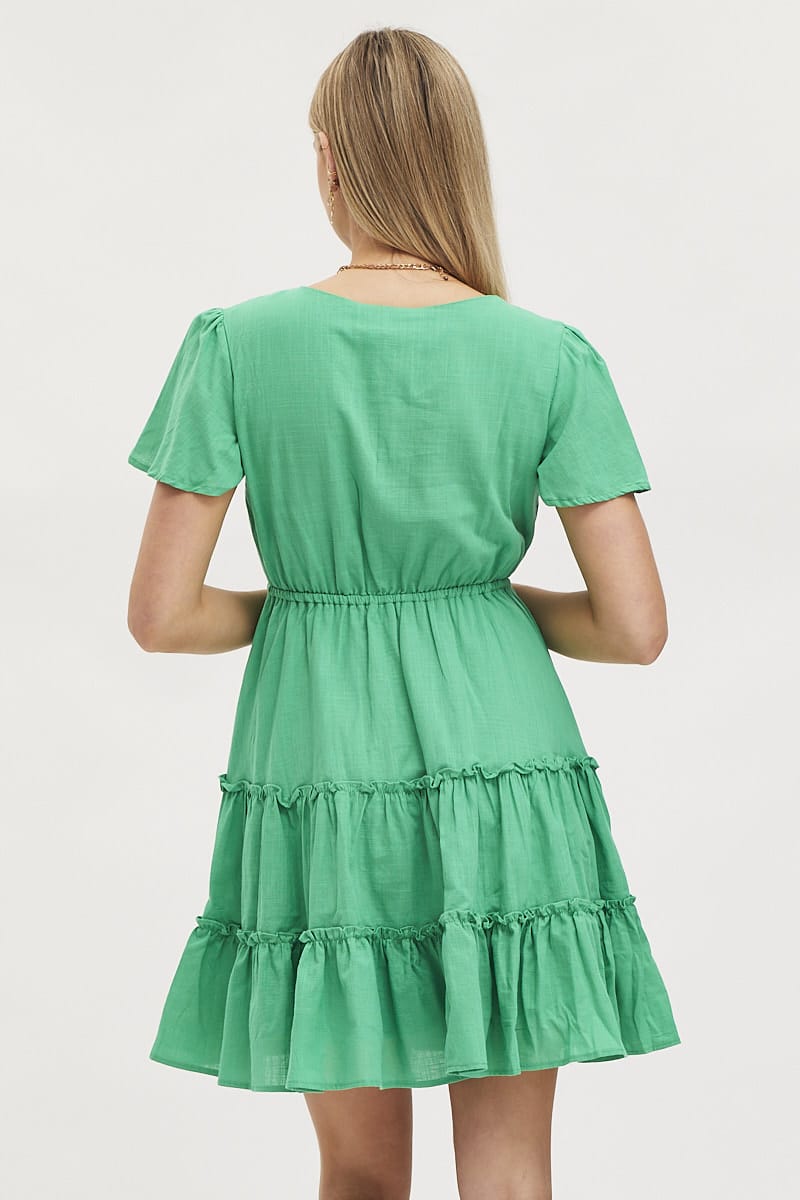 Green Skater Dress Short Sleeve Mini