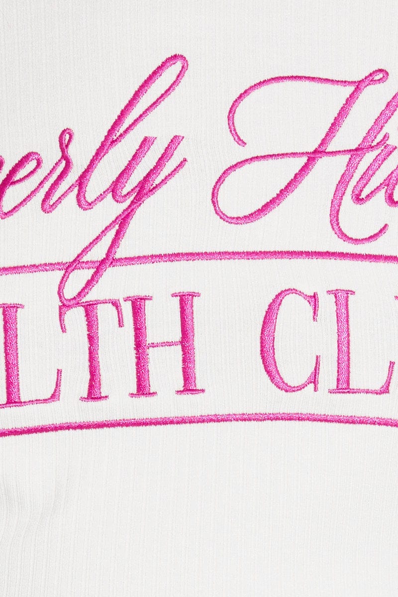 Pink Crop Tee Embroidered Beverly Hills Slogan Tshirt