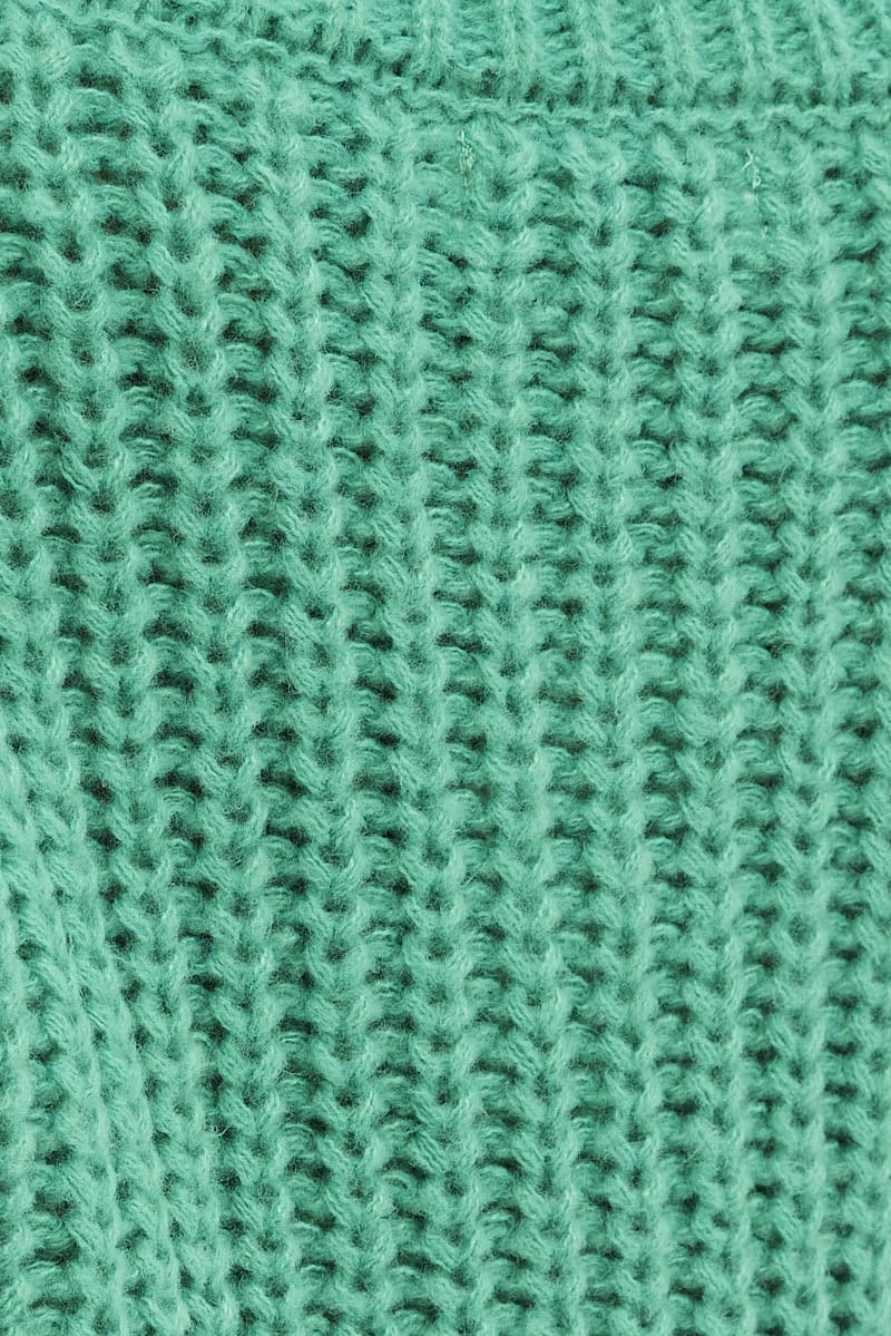 Green Knit Top Round Neck Long Sleeve Crop