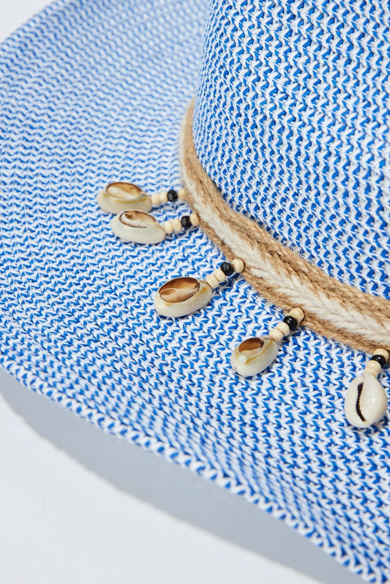 Blue Shell Detail Straw Cowboy Hat